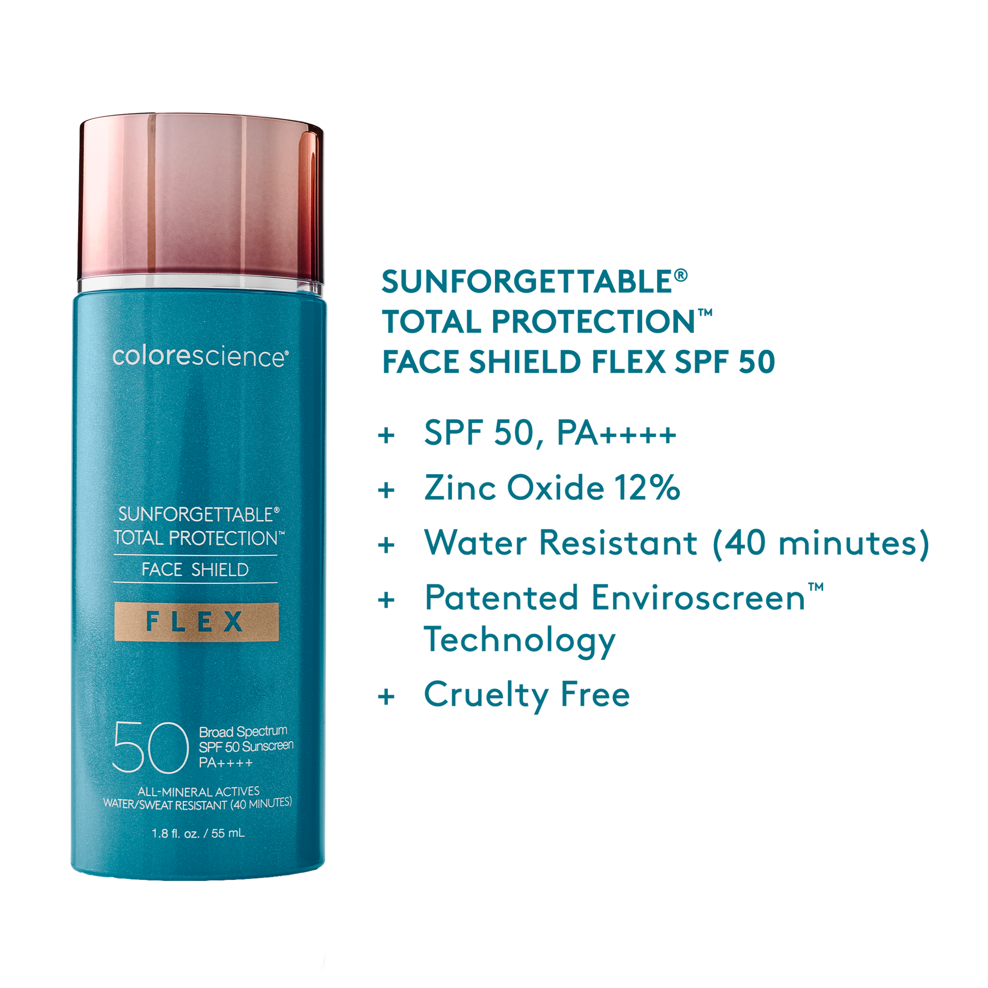 Infographic fact sheet for colorescience sunforgettable total protection face shield flex spf50