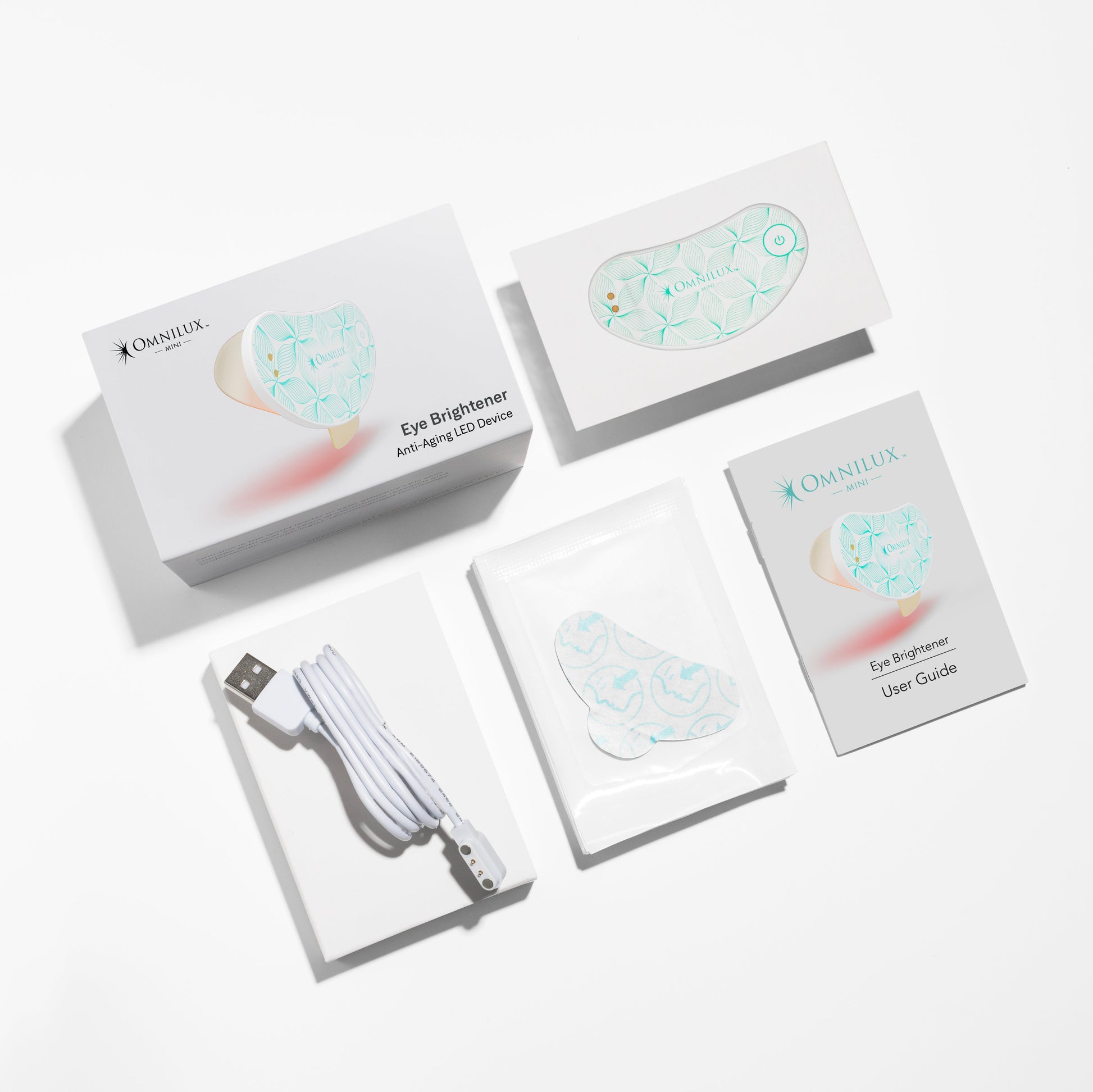 packaging of all items included in omnilux eye brightener infrared led device