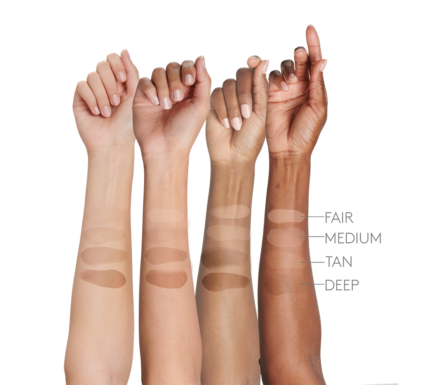 Sunforgettable total protection face shield flex color swatches on different skin tones