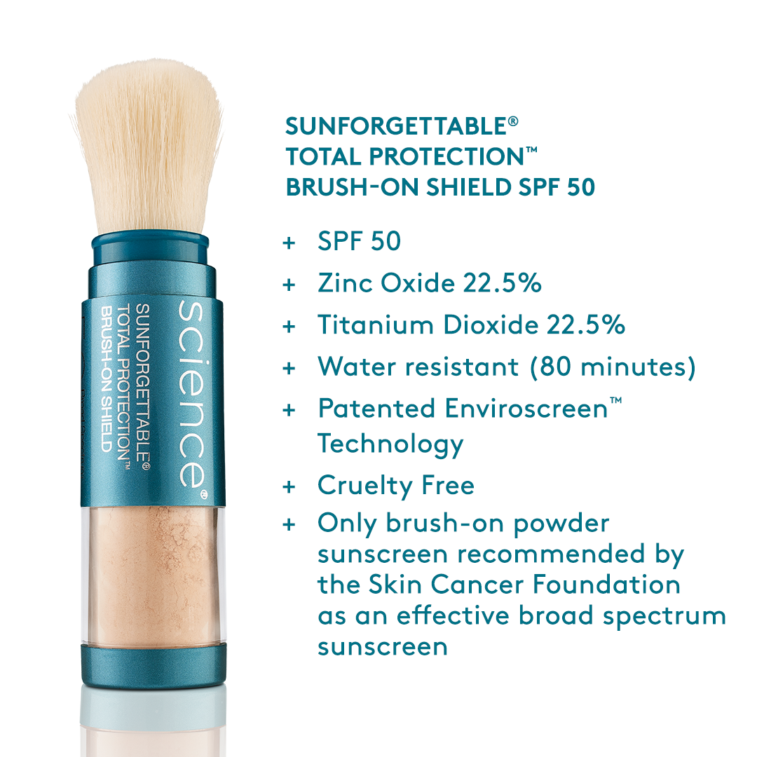 Graphic of benefits of colorescience brush on spf 50