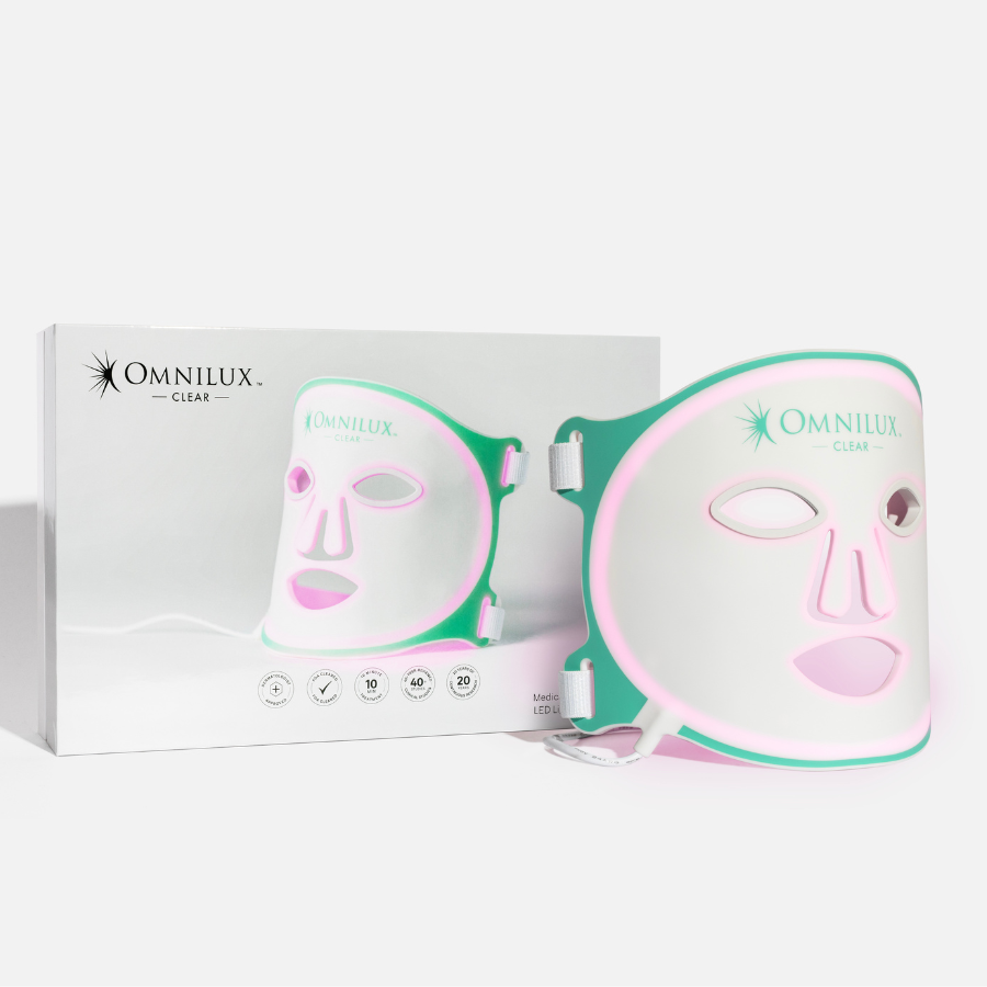 Omnilux mask and packaging with white background