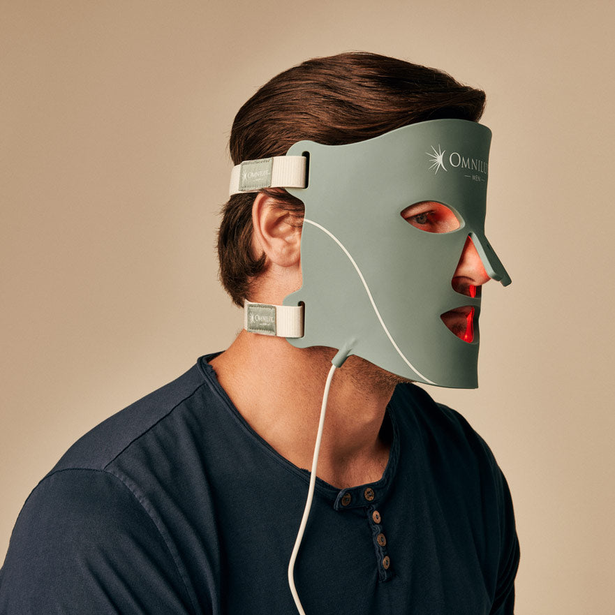 Man wearing omnilux men's face mask side view