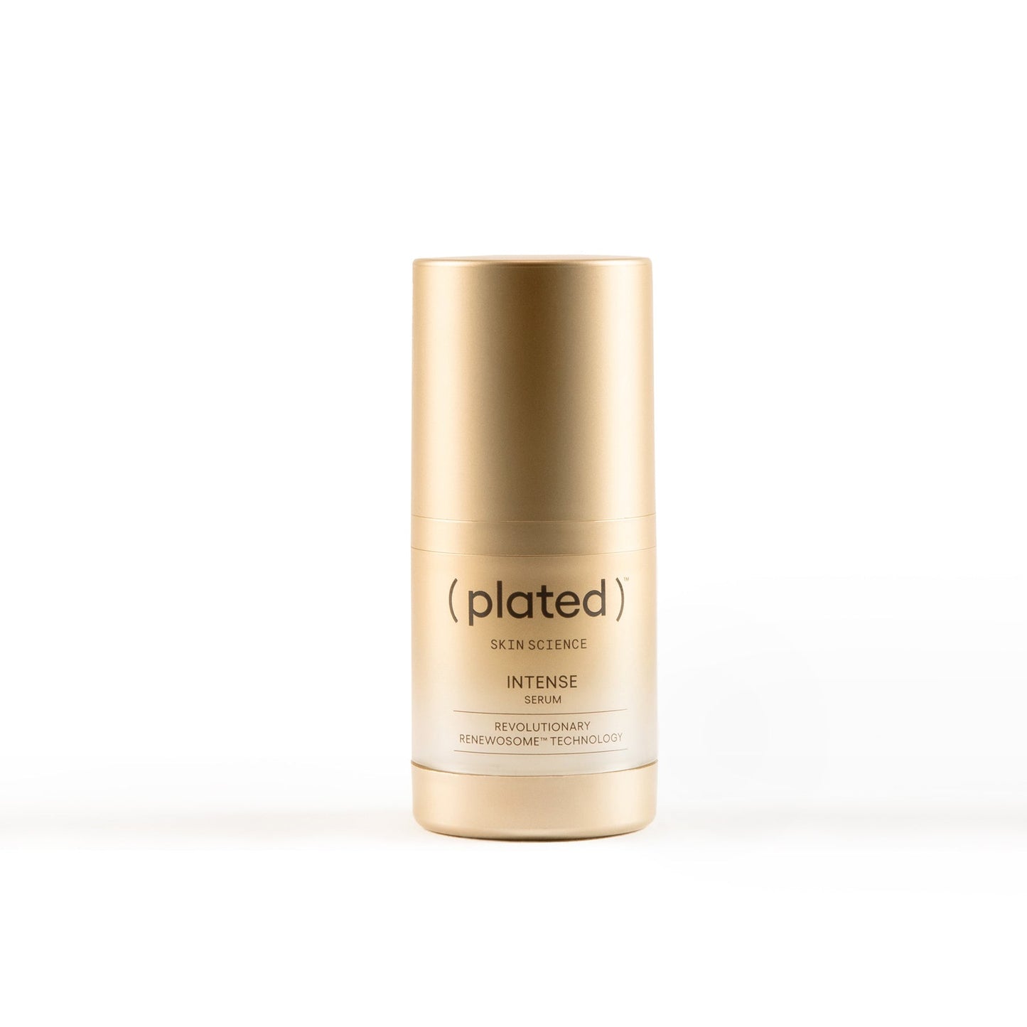 plated intense serum skincare gold bottle white background