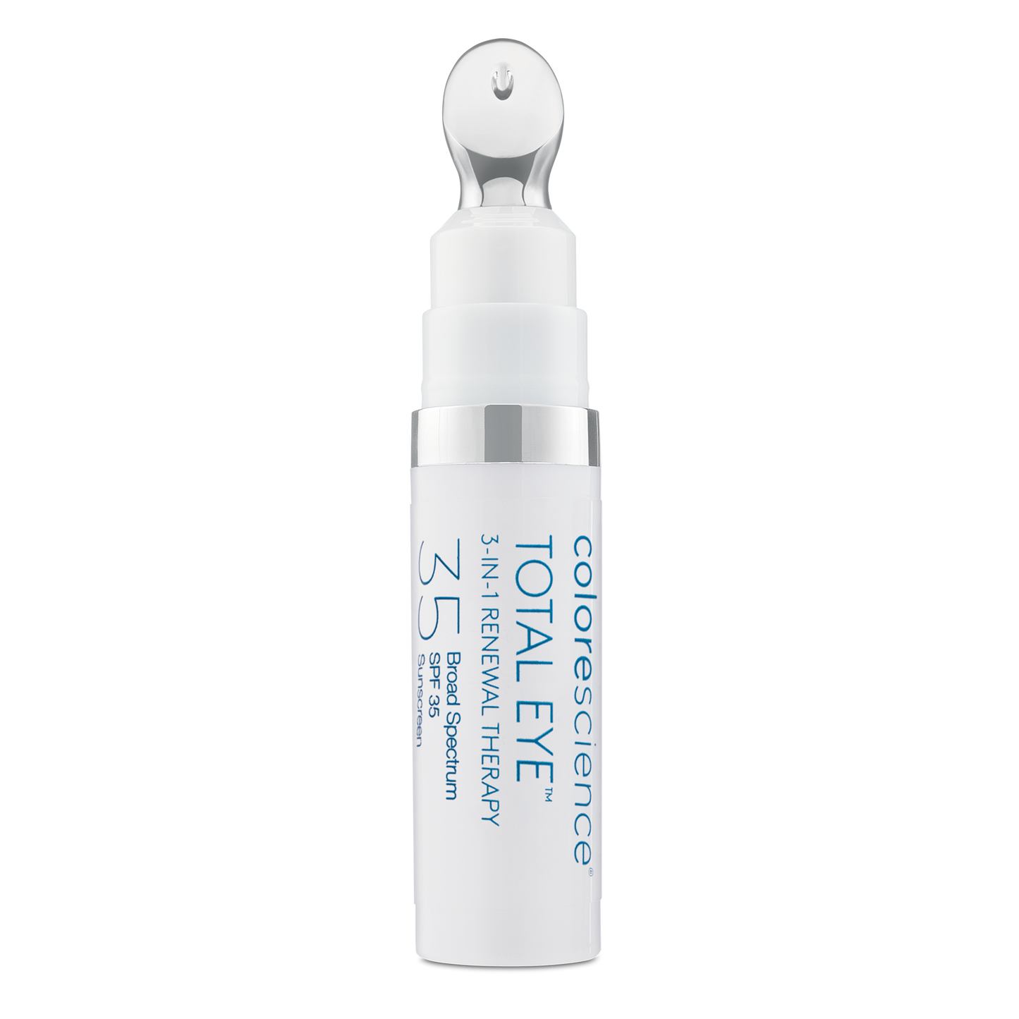 colorescience total eye 3-in-1 renewal therapy spf 35 white bottle with eye applicator