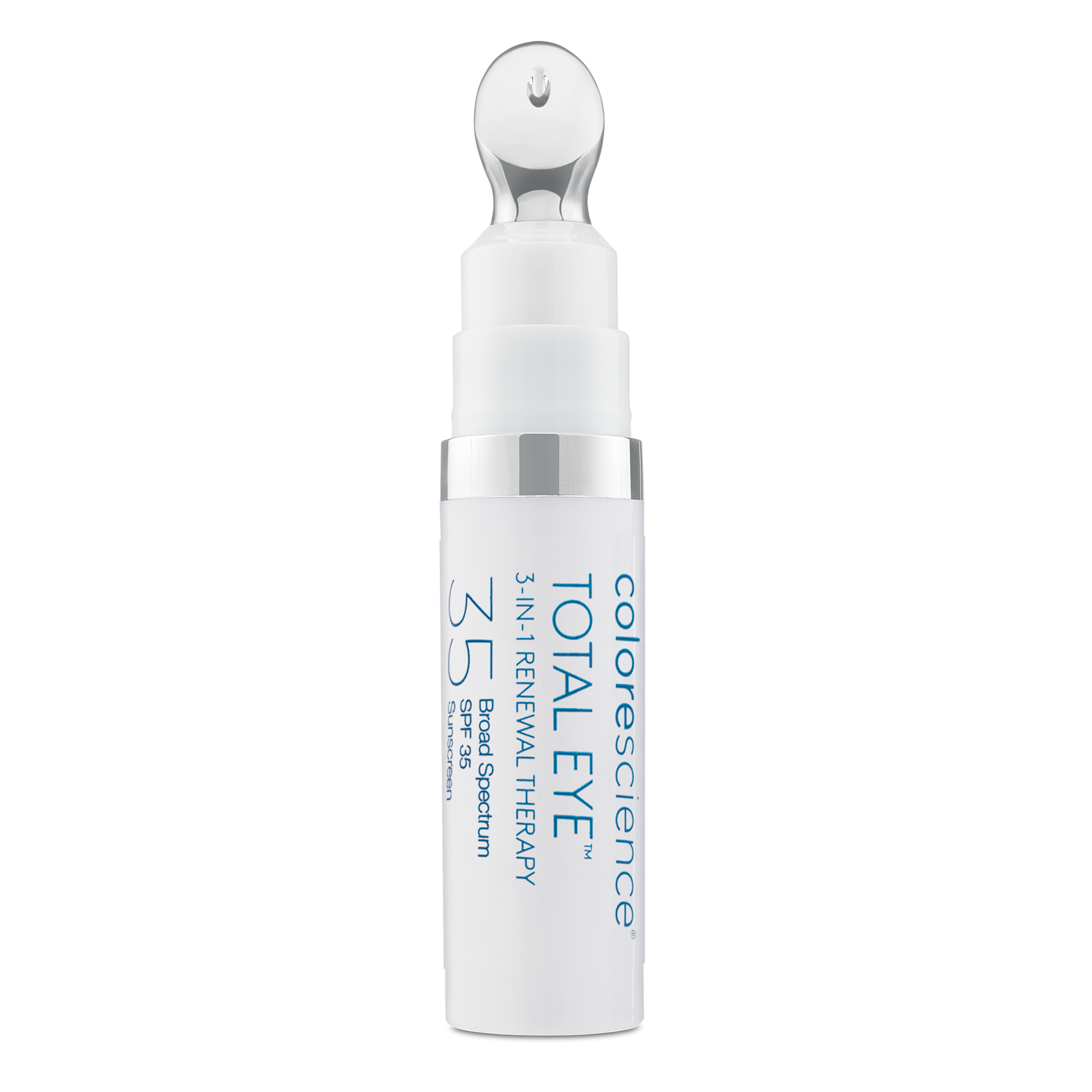 colorescience total eye 3-in-1 renewal therapy spf 35 white bottle with eye applicator