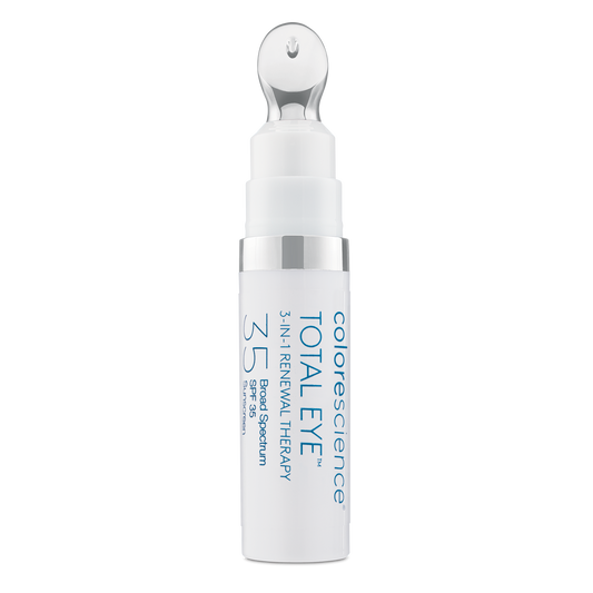 colorescience total eye 3-in-1 renewal therapy spf 35 white bottle with eye applicator